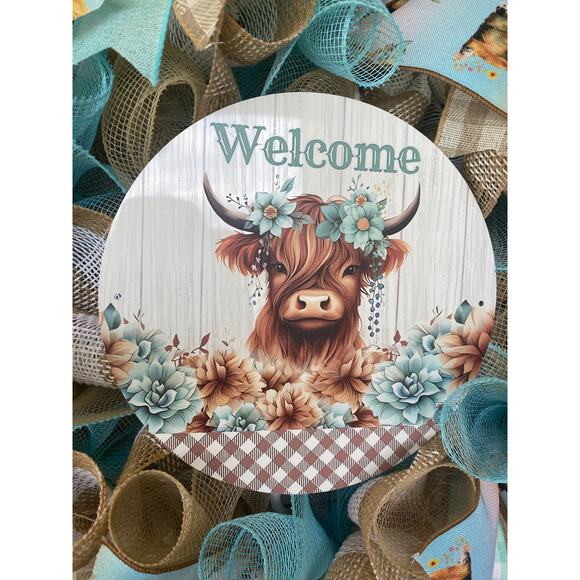 Highland Cow Welcome Wreath – Rustic Farmhouse Fall Design Wall or Door Decor - Picture 3 of 7